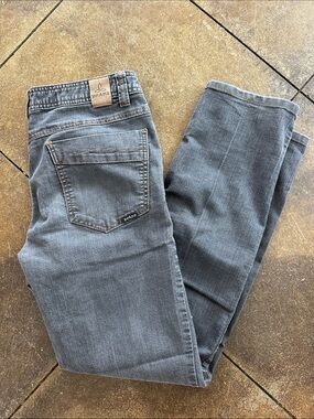 Prana Grey Straight Jeans with Subtle Fading.  Grey/blue color
